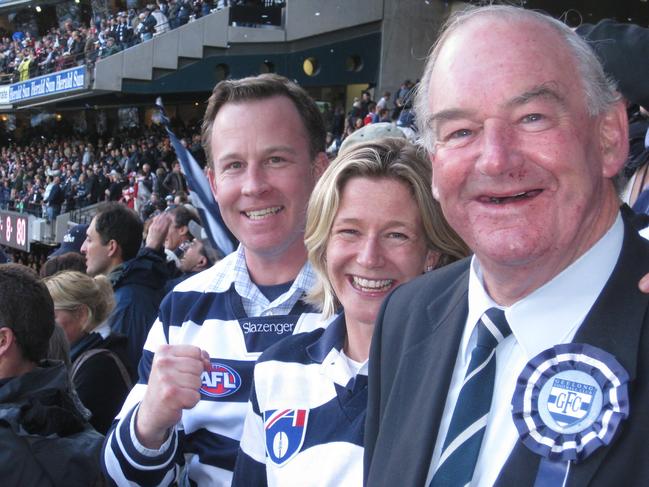 Will Hodgman with wife and dad Michael at the AFL grand final.Picture: Lyndon Humphrey