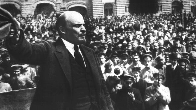 Vladimir Lenin addresses soldiers of the new Soviet Army in Red Square, Moscow, in 1919. Picture: Ap