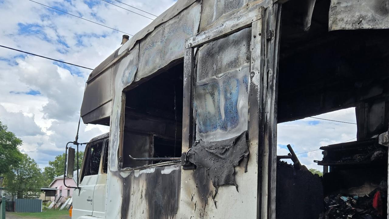 Sarah Robbins and Brendon Newport’s damaged motor home.