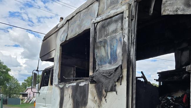 Sarah Robbins and Brendon Newport’s damaged motor home.