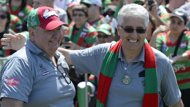 Shane Richardson and Nick Pappas celebrate Souths’ 2014 grand final win.