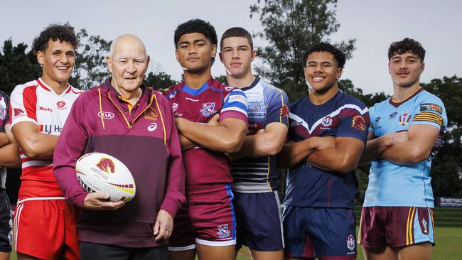 Karl Oloapu (Wavell SHS), Lewis Symonds (Coombabah SHS), Josiah Pahulu (Ipswich SHS), and Seth Nikotemo (Keebra Park SHS). Picture Lachie Millard