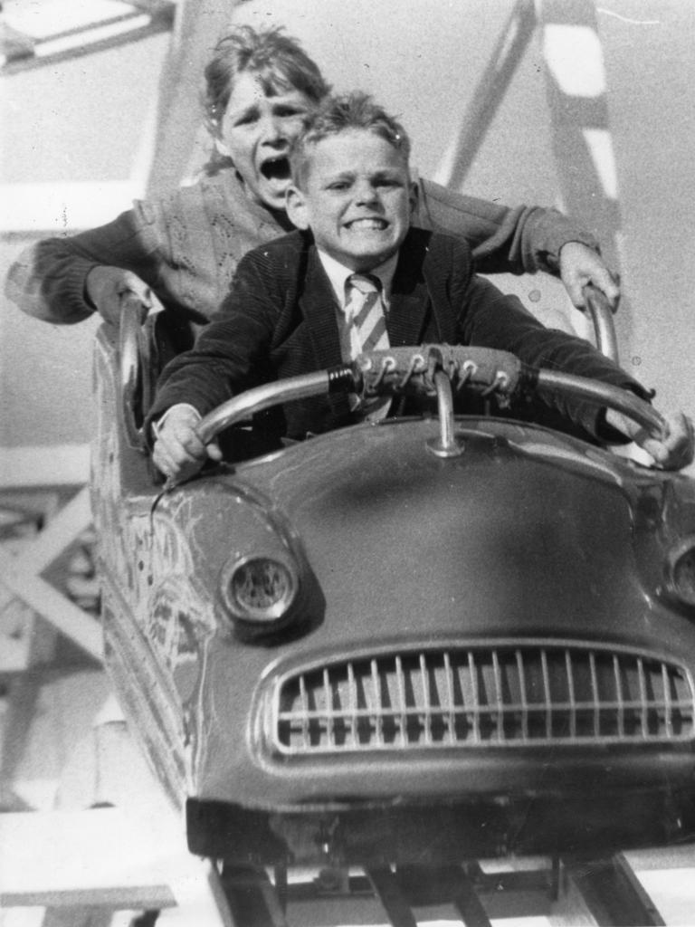 Royal Adelaide Show, 1967. Children riding on the Mad Mouse ride.