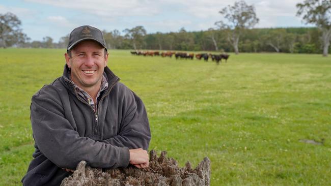 Back to base: Kevin Stark Jr at his family’s Lake Mundi farm, where he returned after studying aerospace engineering in Melbourne. <ld/>Picture: KARLA NORTHCOTT