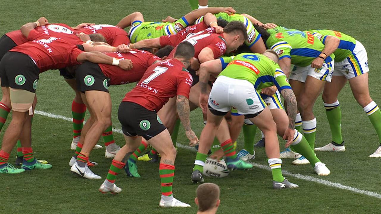 Rabbitohs win the scrum against the feed.