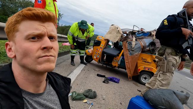 Ryan Magee after his Tuk Tuk crashed near Japeri, Brazil. Photo: Ryan Magee