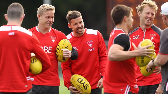 Swans star Jake Lloyd, middle, has bounced back after a quiet opening round in KFC SuperCoach. Picture. Phil Hillyard