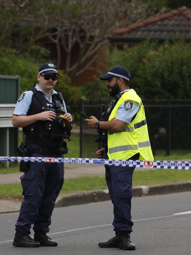 Police on the scene on Chisholm Rd in Auburn after a drive by shooting on Wednesday afternoon. Picture: Jonathan Ng