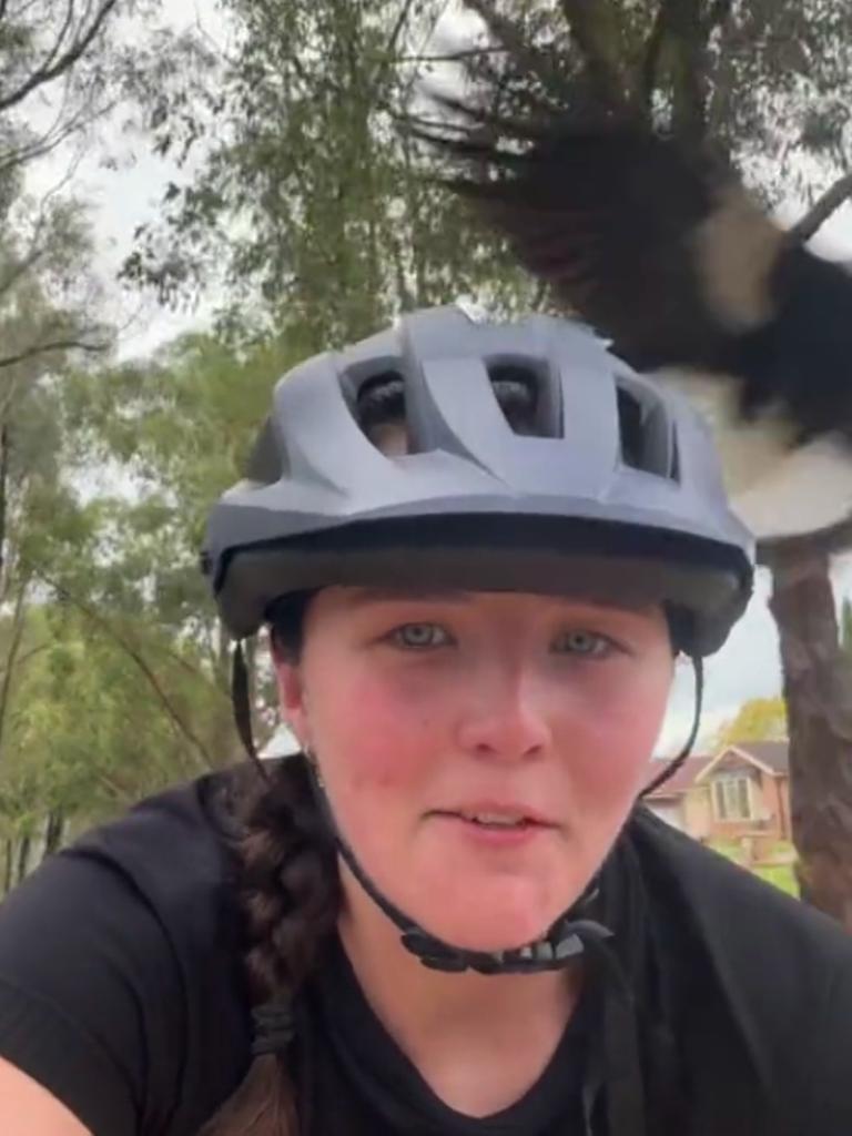 Emma Burnet was terrorised by a magpie while riding her bicycle. Picture: TikTok/@emmaburnet