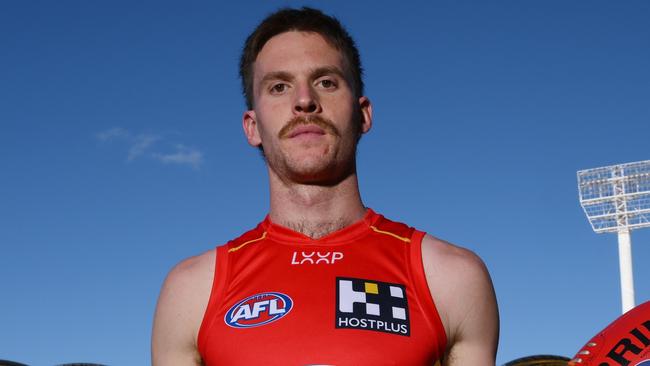 GOLD COAST, AUSTRALIA - JULY 24: Noah Anderson of the Suns  poses during an AFL QClash Joint Media Opportunity at People First Stadium on July 24, 2024 in Gold Coast, Australia. (Photo by Matt Roberts/AFL Photos/via Getty Images)