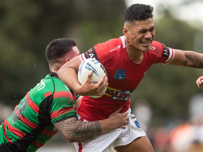 Action pictures from the elimination finals at Leichhardt Oval on 17th April 2021.SG Ball Cup game between Steelers and Rabbitohs.Picture shows: Steelers Junior Amone scores a try(Pictures by Julian Andrews).