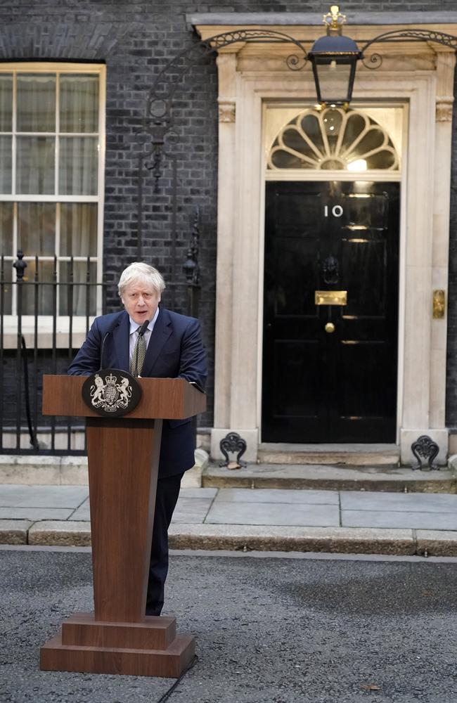 Prime Minister Boris Johnson makes a statement in Downing Street after receiving permission to form the next government during an audience with Queen Elizabeth II. Picture: Getty