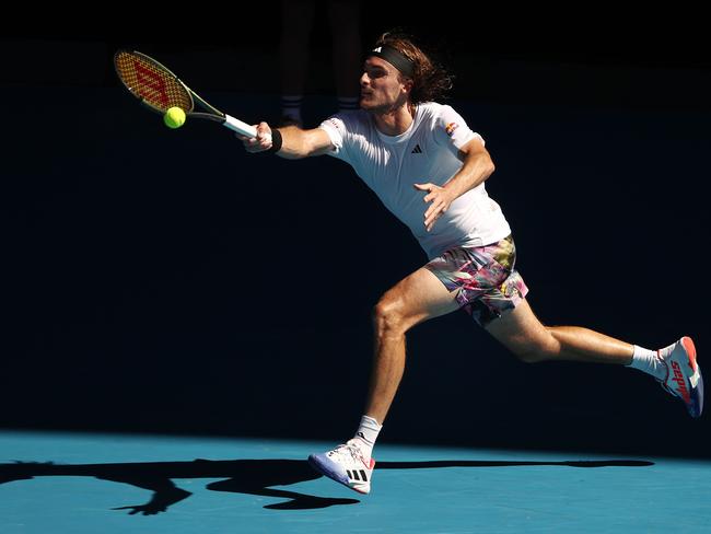 MELBOURNE . 27/01/2023.  TENNIS.  Australian Open at Melbourne Park.  Karen Khachanov vs Stefanos Tsitsipas on Rod Laver Arena.  Stefanos Tsitsipas during todays 4 set win . Pic: Michael Klein