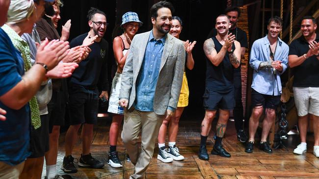 Supplied image of Lin-Manuel Miranda with the Hamilton cast at QPAC.<br/>