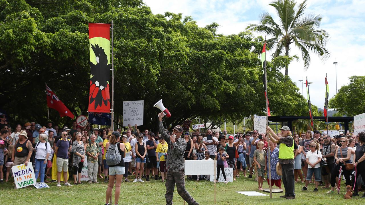 We Stand For Freedom committee member Paul Christie rallied the supporters before the march down the Esplanade and declared the parklands north of Muddy's Playground Freedom Park. PICTURE: Brendan Radke