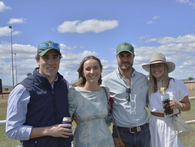 At the Clifton Races are (from left) Hugh McMahon, Sally Higgins, Charlie McMahon and Sophie Dodd Saturday, October 28, 2023. Picture Jessica Klein