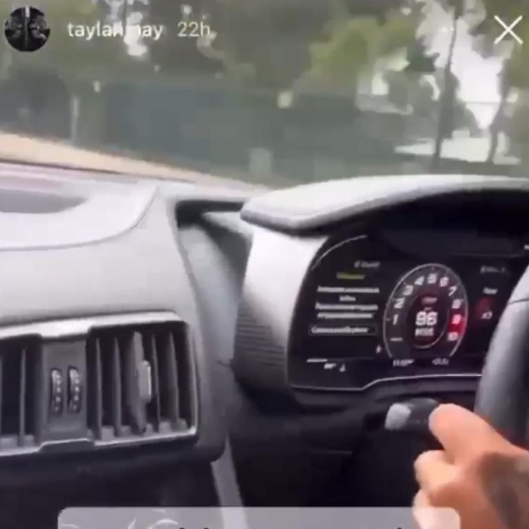 A social media post from Taylan May shows a car, not being driven by the Penrith Panthers centre, allegedly travelling at 96km/h in a residential area.