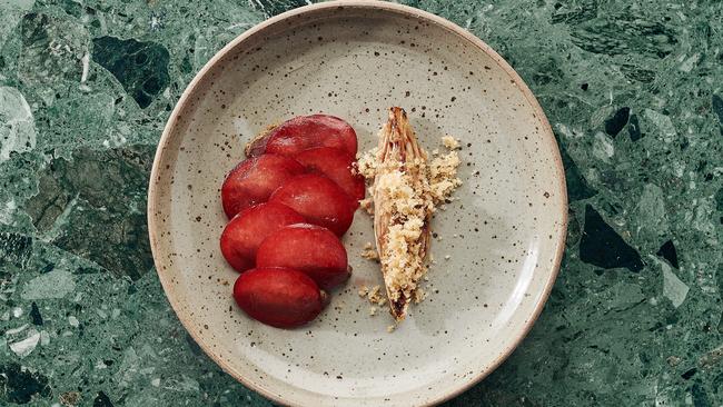 Cured kangaroo with blood plums.