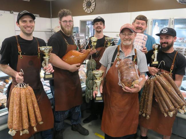 The team at Borella Butchery are (from left) Matt Polky, Jared Gerahty, Codey Willems, Andy Fuchs-Fiedecke, Wayne Gerahty, and Nathan Thomson.