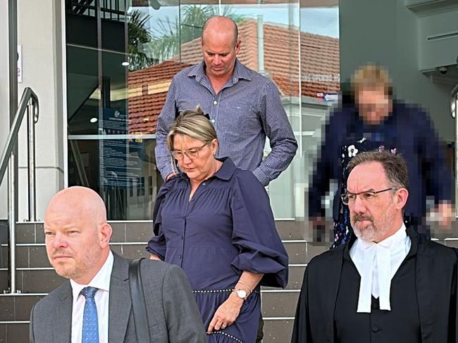 DJ and ME OâRourke Pty Ltd (aka OâRourke Family Trust), which owns Le Smileys Early Learning Centre in Berserker and Gracemere, Michelle OâRourke leaving court with barrister Scott Seefeld (front right) after being fined $50,000 in Rockhampton Magistrates Court for the directors' roles in the May 2022 incident where a child was left on a bus for six hours.