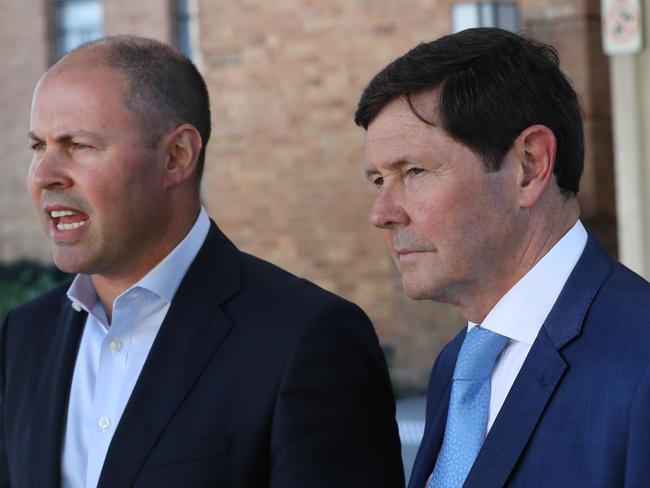 Kevin Andrews with Josh Frydenberg yesterday at the Menzies preselection. Picture: NCA NewsWire/ David Crosling