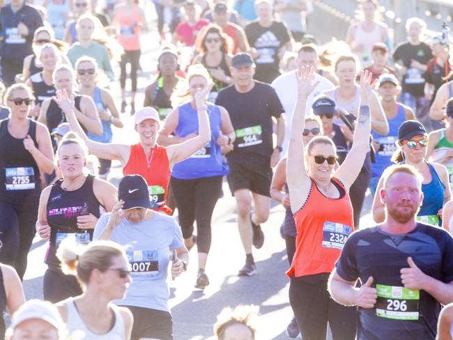 Run the Bridge Fun Run 2020 across Tasman Bridge. Picture: RICHARD JUPE