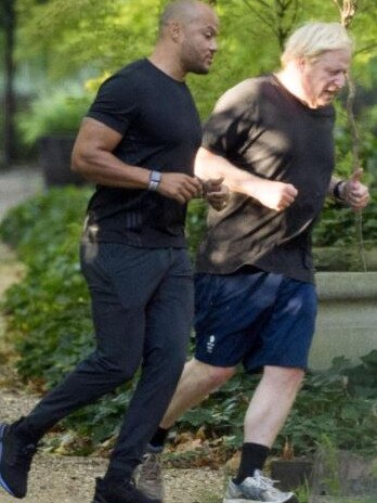 Celebrity trainer Harry Jameson with Boris Johnson in 2020.