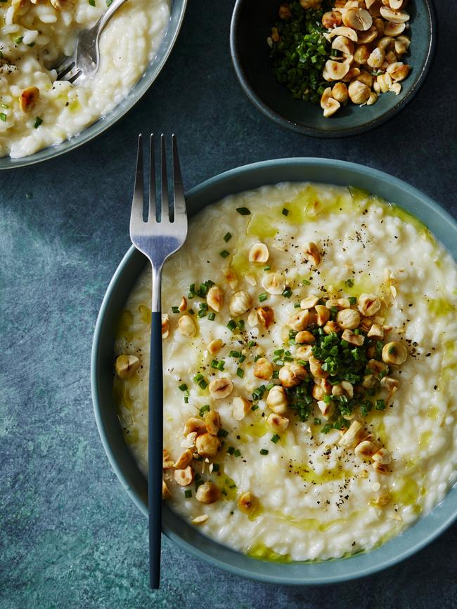 Leek &amp; hazelnut risotto. Picture: Guy Bailey