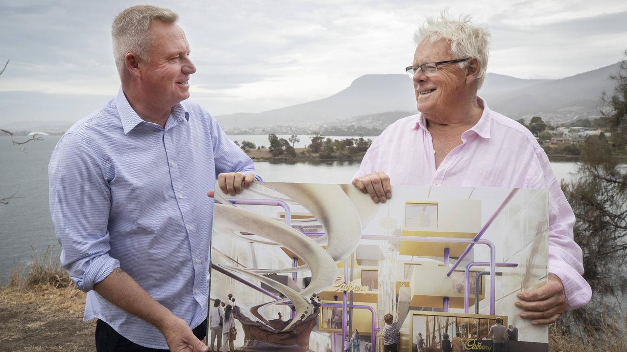 Premier Jeremy Rockliff and Chocolate Experience at Cadbury proponent Simon Currant at the Cadbury factory, Claremont. Picture: Chris Kidd