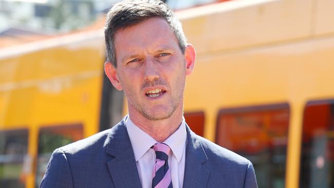 Transport Minister Mark Bailey at light rail at Broadbeach. Picture: Tertius Pickard.