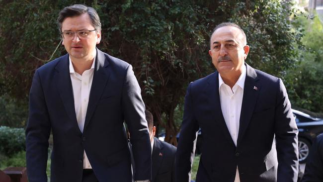 Ukraine Foreign Minister Dmytro Kubela and Turkish Foreign Minister Mevlut Cavusoglu and met Russian Foreign Minister Sergei Lavrov in Antalya. Picture: AFP