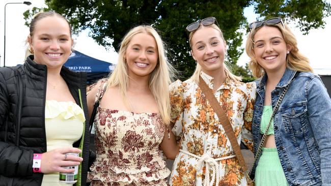 Madi Zerbst (left) with Abbey Granzien, Libby Sharp, Courtney Gill. IEquine Toowoomba Weetwood Raceday - Clifford Park Saturday September 28, 2024 Picture: Bev Lacey