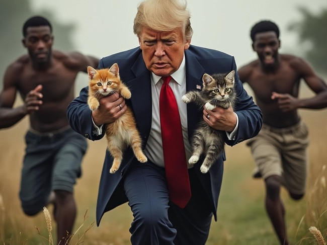 Images of Donald Trump protecting cats and ducks have gone viral on social media. Picture: X/Twitter.