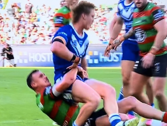 Jack Wighton pulls down Jacob Preston. Pic: Fox League