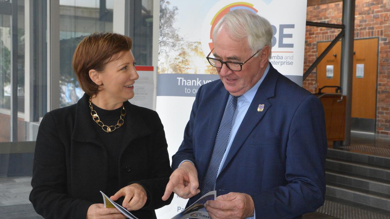 REPORT READY: TSBE CEO Ali Davenport and Toowoomba Mayor Paul Antonio inspect the Brisbane 2032 Olympic Games Toowoomba Capability Review.