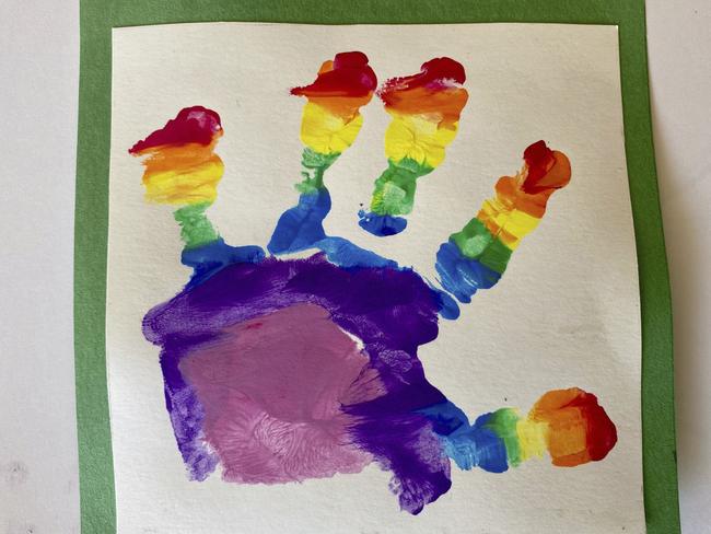 Prince Louis’ rainbow hand painting. Picture: The Duchess of Cambridge