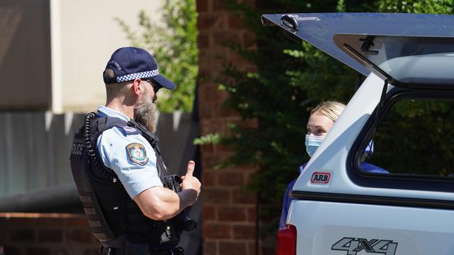 Police at the scene in Corowa. Picture: Simon Dallinger