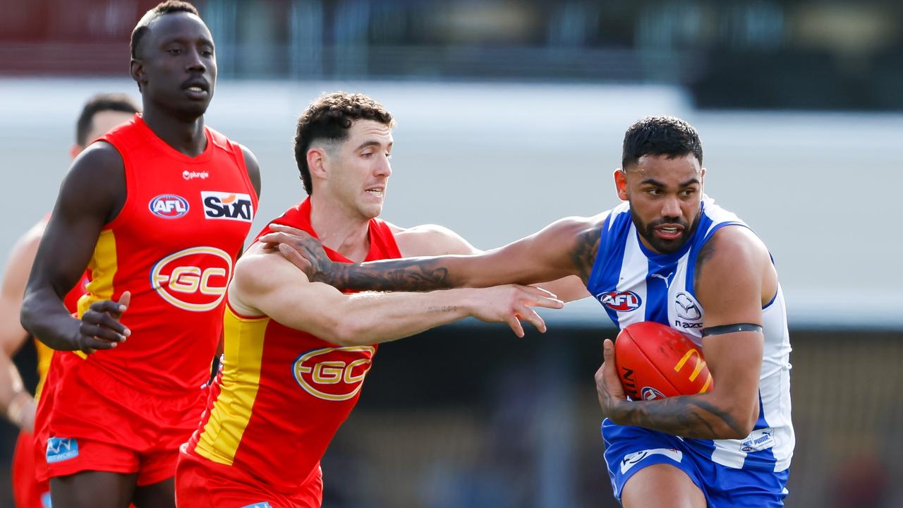 The Kangaroos should ignore talk of trading Tarryn Thomas. Picture: Dylan Burns/AFL Photos via Getty Images