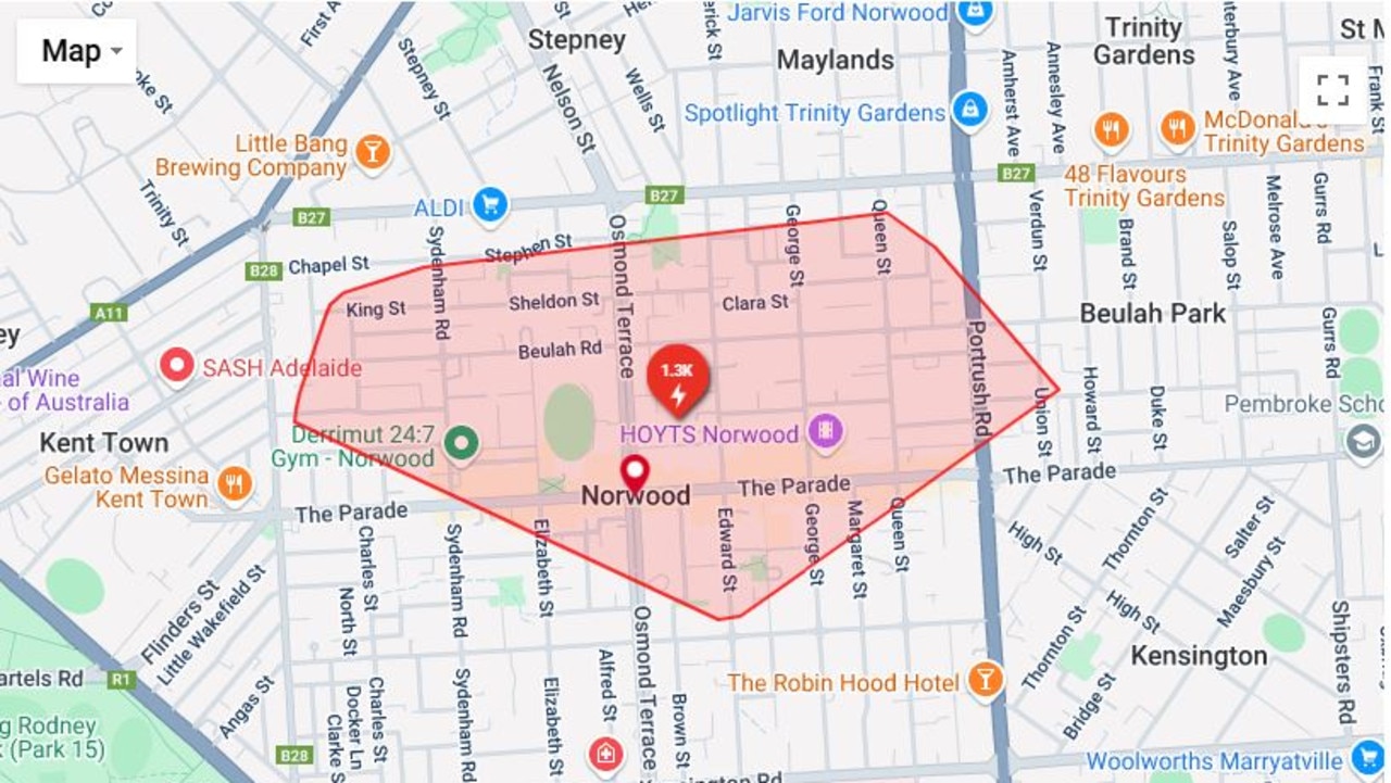 More than 1300 homes and businesses are without power in Norwood. Picture: SA Power Networks