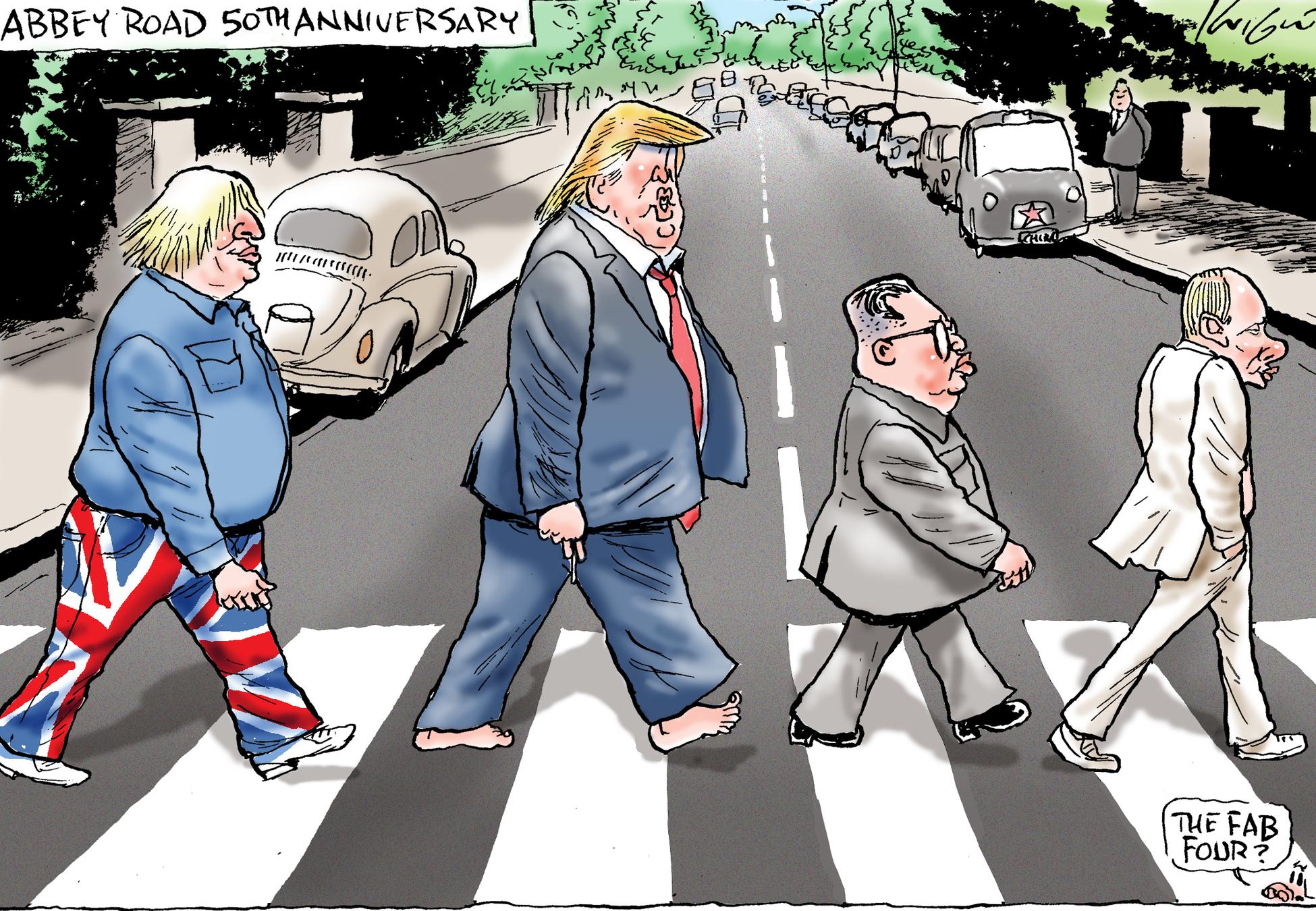 Mark Knight’s cartoon celebrating the 50th anniversary of The Beatles’ Abbey Road album with the world’s new Fab Four.