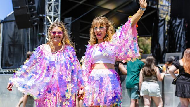 Haydays festival at Cornelian Bay on 27th December 2023. Sisters Elise and Sass Queen made dedicated outfits for HAYDAYS. Picture: Linda Higginson