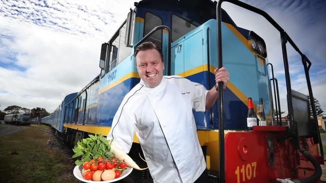 Top chef Teage Ezard will cook an eight-course menu for passengers travelling the heritage rail line from Drysdale on the Q Train on March 15. Picture Rebecca Michael.