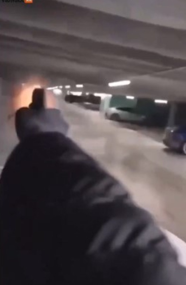 A screenshot of the violent video frauds were pushing as the Punisher shooting.