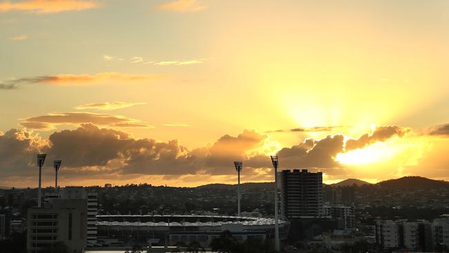 The sun rises over the Gabba before day one of the First Test Match of the 2017/18 Ashes Series. Picture: Getty Images.