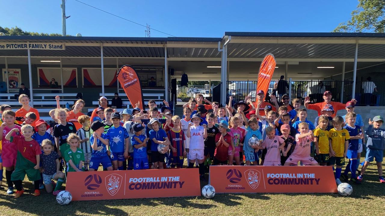 Young Sunshine Coast players participating in the first edition of the Football Queensland and Brisbane Roar FC Holiday Clinics.