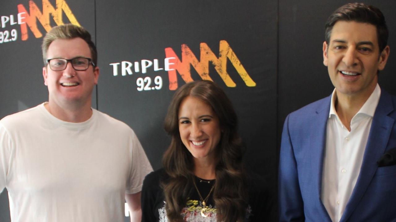 From left to right: Xavier Ellis, Jenna Clarke and Basil Zempilas host the Triple M breakfast show in Perth.