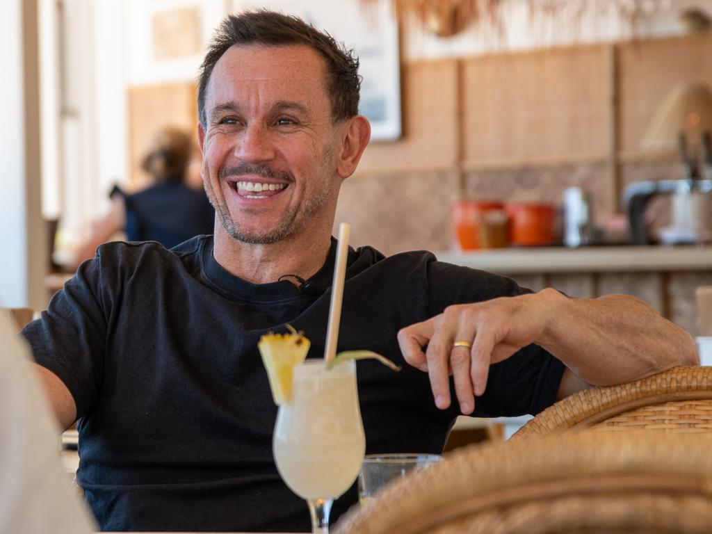 Matty Johns talking over lunch at The Collaroy. Picture: Thomas Lisson