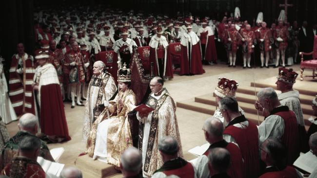 Coronation. London, England: Queen Elizabeth, just after the crowning. Picture: Getty