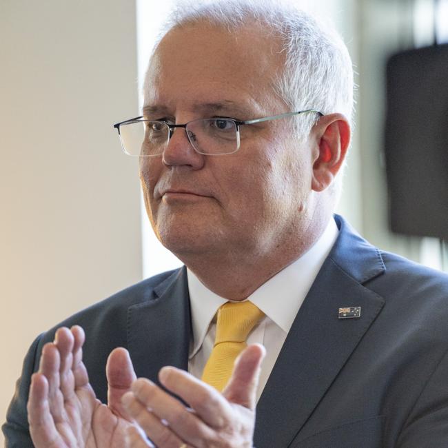 Prime Minister Scott Morrison applauds those nominated at a morning tea for the state and territory recipients held at Parliament House on Monday. Picture: NCA NewsWire/Martin Ollman