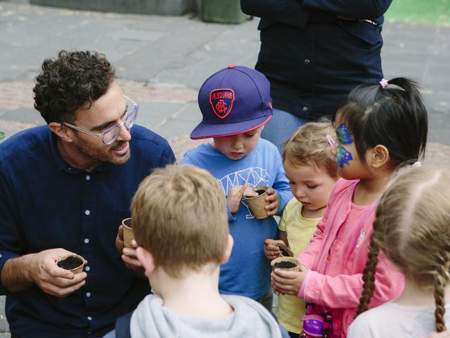 Kids enjoy the edible garden at River Graze.